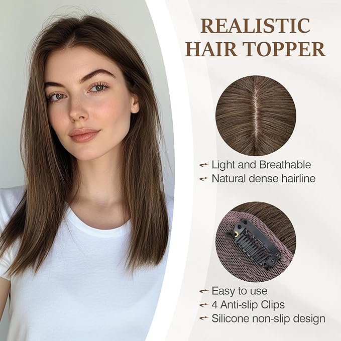 Rich Choices Hair Toppers for Women Real Human Hair 100% Human Remy Toppers NO Bangs for Women with Thinning on Top Clip in Hairpiece 4"x4.7"Lace Base 10 Inch #2R Chocolate Brown