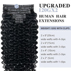 Deep Wave Clip in Hair Extensions Real Human Hair 2 Pack 240g Seamless Clip in Hair Extensions for Women Full Max with 16Pcs Remy Natural Human Hair PU Skin Weft 20inch Natural Black