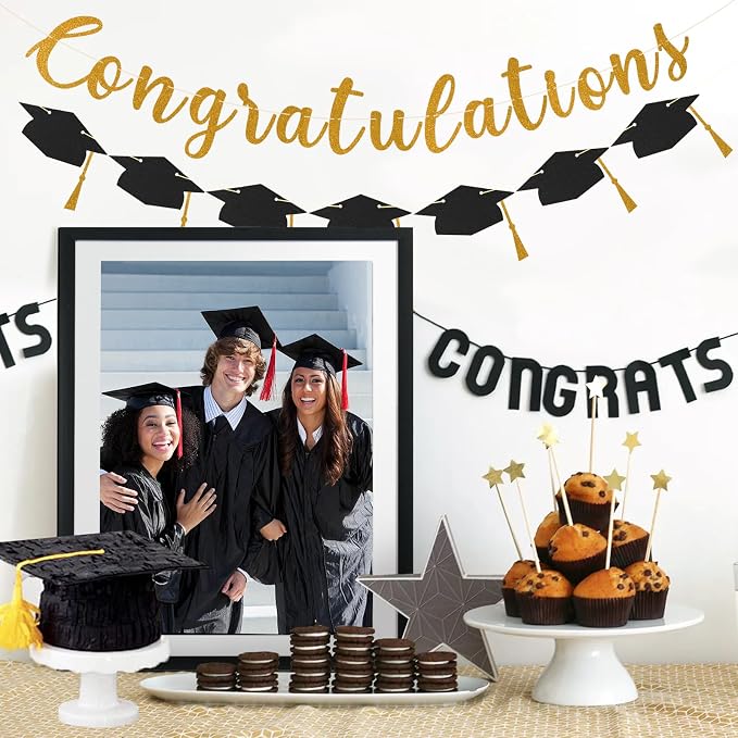 Class of 2026 Graduation Decorations Pre-Strung Glitter Congratulations Banner - Image 6