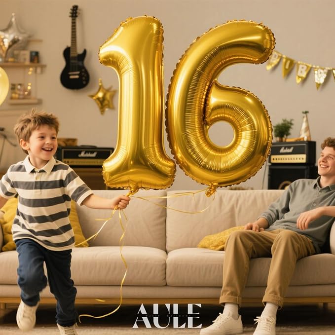AULE 40 Inch Gold 16 Balloon Number Foil 0-9 Birthday Big Numbers | Birthday - Image 4