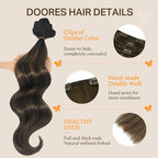 DOORES Clip in Hair Extensions Real Human Hair, Balayage Dark Brown to Chestnut Brown 18 Inch 9pcs 150g, Remy Clip in Extensions Straight Thick Weft