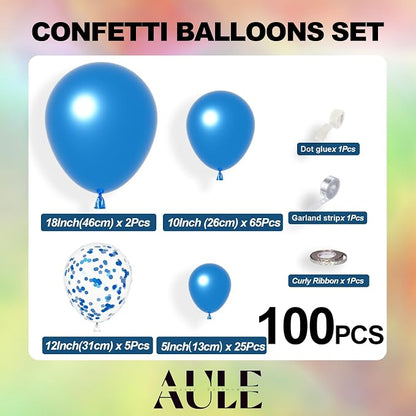 AULE 100Pcs Metallic Blue Balloons 18/12/10/5 Inch Different Sizes | Chrome - Image 3