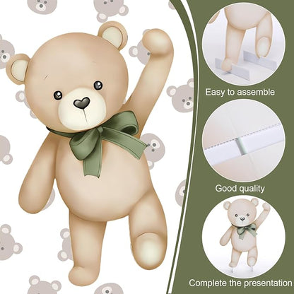 43 Pcs Sage Green Bear Baby Shower Decorations 31 Bears Cardboard Cutout Stand - Image 4