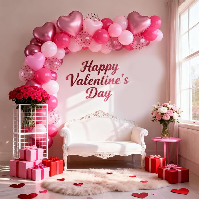 Pink Balloons, 12 Inch Metallic Hot Pink Magenta Pink Heart Balloons - Image 5