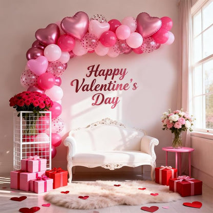 Pink Balloons, 12 Inch Metallic Hot Pink Magenta Pink Heart Balloons - Image 5