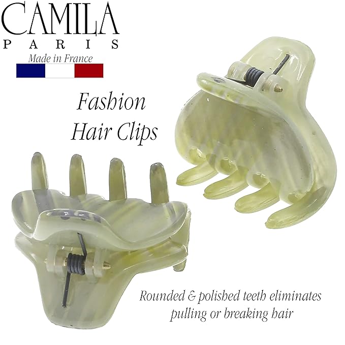Camila Paris CP3199 French Hair Clip for Women, Small 1 inch Set of 2 Green Girls Hair Claw Clips Jaw Fashion Durable and Styling Hair Accessories for Women, Strong Hold No Slip Grip, Made in France