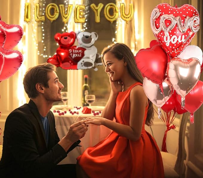 Red Heart Shape Rose Gold Love You Balloons Pack Of 6 Foil Helium Mylar Balloons - Image 7