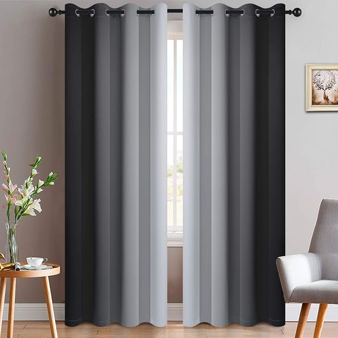 Yakamok Ombre Curtains Black and Greyish White by Yakamok