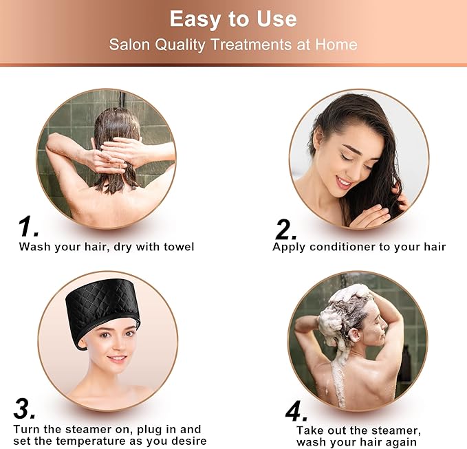Heat Cap for Deep Conditioning, Ingeware Thermal Cap for Hair Steamer Cap for Natural Hair Portable Electric Heat Hair Spa Cap for Home Use Pattern (Solid Black)