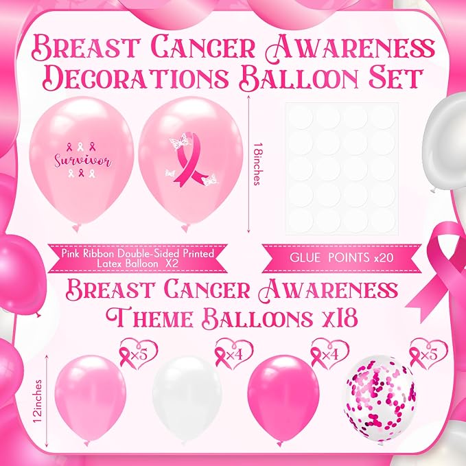 Seematn 2 Set Breast Cancer Awareness Balloon Stand Kits Pink Ribbon Balloon - Image 2