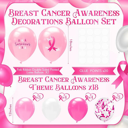Seematn 2 Set Breast Cancer Awareness Balloon Stand Kits Pink Ribbon Balloon - Image 2
