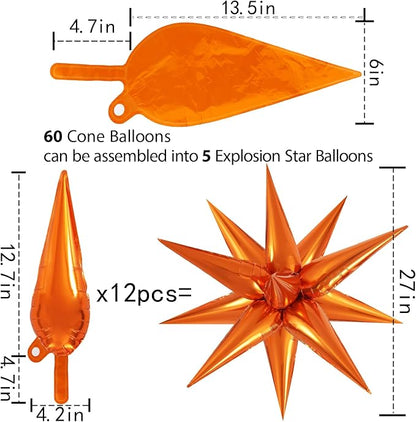60 Pcs Star Balloons Explosion 12 Point Foil Cone Balloons Magic Balloon Large - Image 5