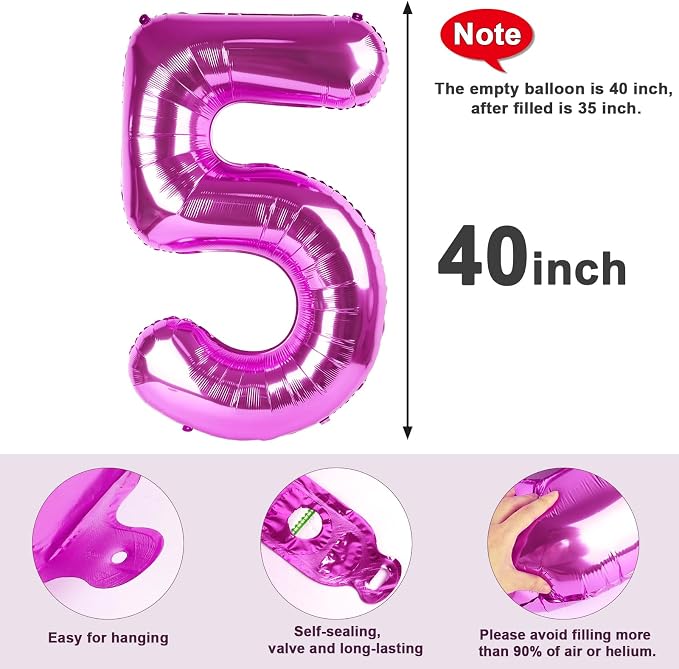 5 Balloon Number 40 Inch Rose Purple Balloons - Image 5