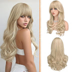 Haloo Blonde Wigs with Bangs Long Wavy Layered Haircut Natural Looking Fluffy Synthetic Heat Resistant Hair Wig for Women Daily Party, 24 Inch Dirty Blonde
