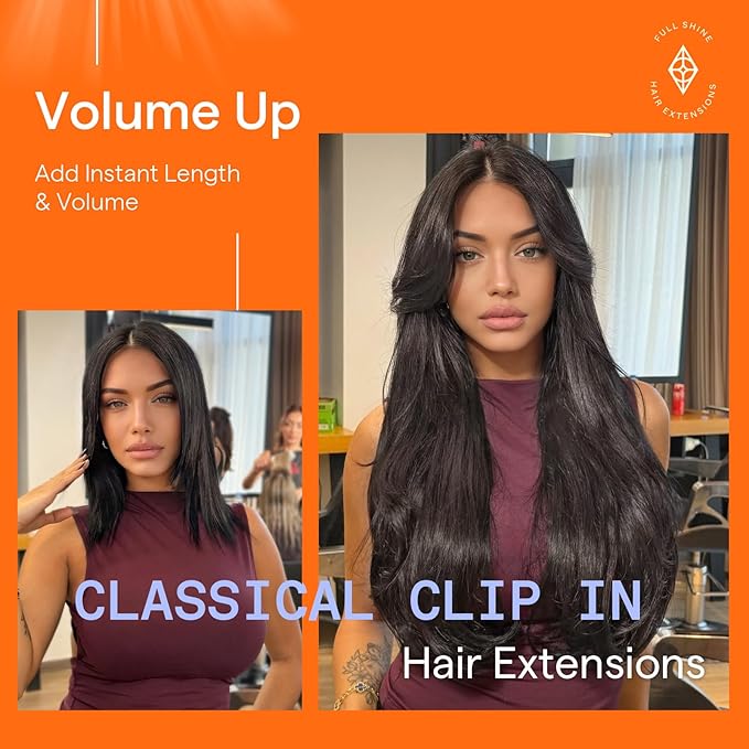 Full Shine Hair Clip in Extensions Black Hair Extensions Clip in Short Straight Natural Black Tea Hair 14 Inch 120 G 7 Pcs