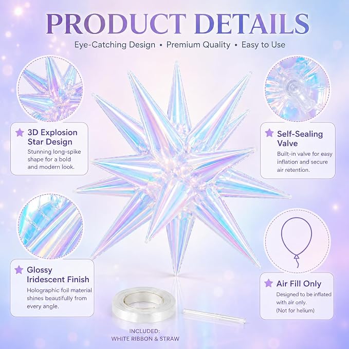 Iridescent Star Balloons, Baby Shower, Engagement and Anniversary Decorations - Image 3