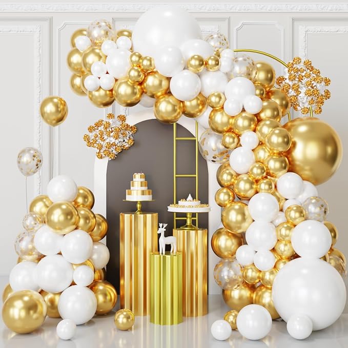 White and Gold Balloons Arch Kit, Engagements, Baby Shower Anniversary by FQZYLCH