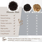 RUWISS Large Messy Bun Hair Piece 100% Human Hair Layered Wavy Curly Hair Buns Hair Piece for Women Updo Hairpiece for Daily Wear Real Hair Ponytail Extension (Dark Brown with 15% Dark Cocoa Blonde)