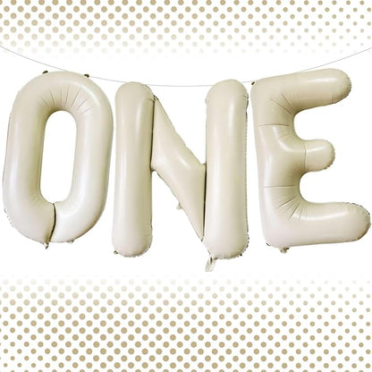 40 Inch Beige One Balloons, Giant Cream White Letters One Balloons Foil Mylar by Lovoir
