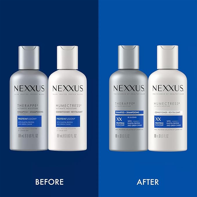 Nexxus Therappe Shampoo & Humectress Conditioner, Travel-Size (6 Sets, 12 Bottles), Elastin Protein & Green Caviar Revive Dry Hair with 24H Moisture, 3 Oz Ea