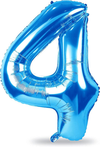Blue 4 Balloons, 40 Inch Large Foil Number Balloons Set 0-9, Self Inflating by Lingqiang