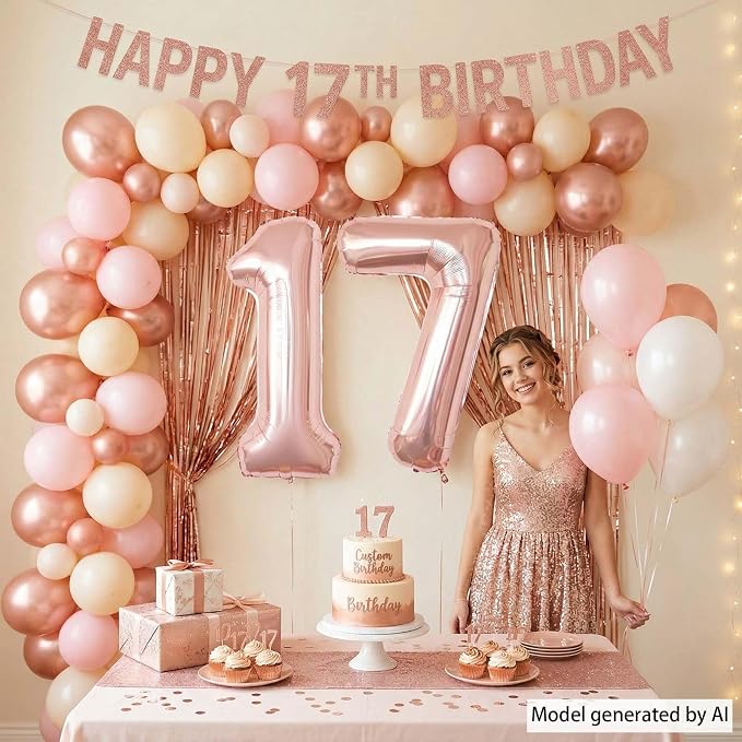 Luminous Rose Gold No.17 Balloon 40 Inch, Shiny Foil Duo - Image 2