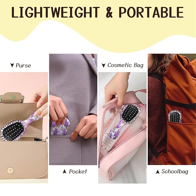 Mini Hair Brush,Cute Detangling Travel Hair Brush,Soft Bristles for Effortless Tangle Removal,Detangler Hairbrush for Women Men Boys Girls Kids Wet Dry All Hair Types (Purple Lavender, Mini)