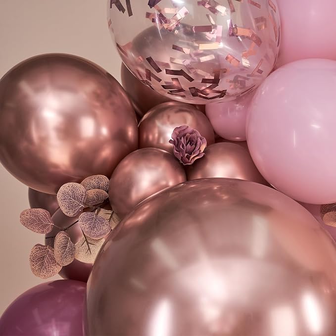 PartyWoo Rose Gold Pink Metallic Rose Gold Latex Balloon Arch Kit 140pcs | Rose - Image 4