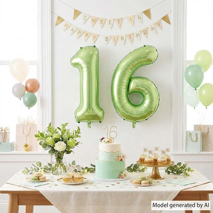 Light Green Number 16 Balloon 40 Inch, Shiny Foil Sweet 16 Party Supplies | - Image 3