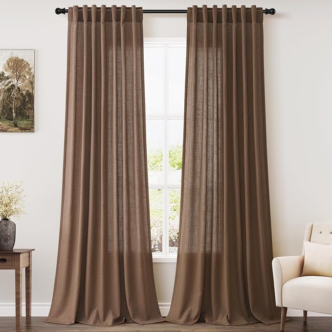 Extra Long Caramel Brown Linen Curtains 2 Panels 102 Inches Long by Nanspring