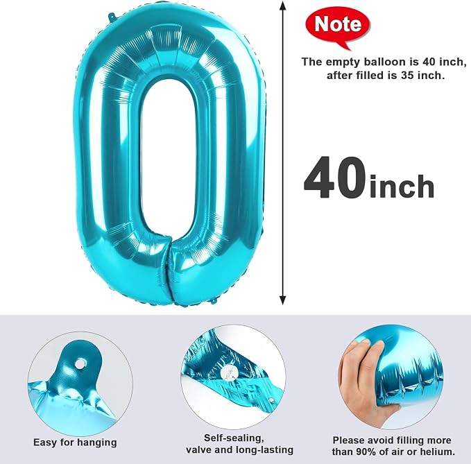 Number 0 Balloons 40 Inch for 10 100 Birthday Party Decorations, Light Blue | - Image 5