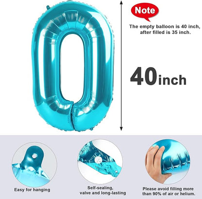 Number 0 Balloon Birthday Decorations, 40In Light Blue Balloons - Image 5