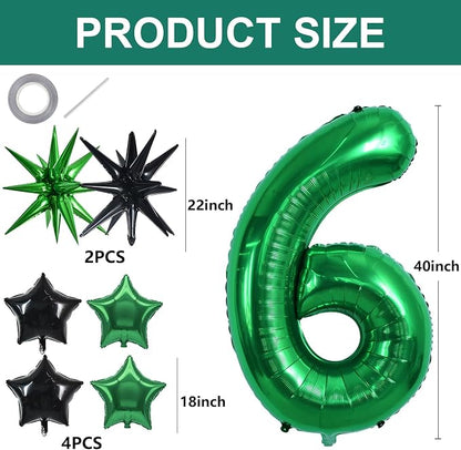 TONIFUL 6th Birthday Balloons Kit 40 Inch Dark Green Large Number 6 Balloon | - Image 2