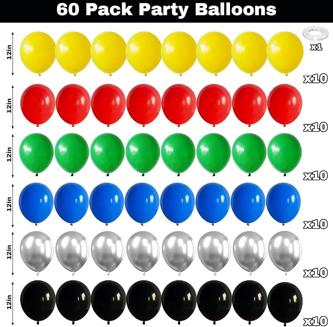 60 Pack Balloons Red Yellow Green Blue Black Party Balloons - Image 2