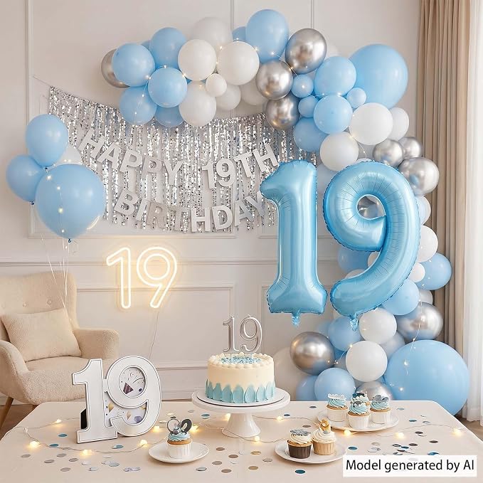 Pearlescent Blue Number 19 Balloon 40 Inch, Giant Light Blue Mylar Foil 19th - Image 7