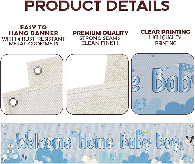 Welcome Home Baby Boy Hanging Banner, Sweet Baby Shower Entryway Home Party - Image 3