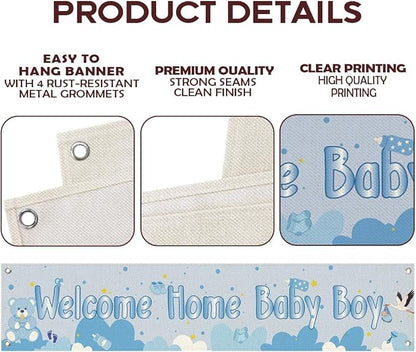 Welcome Home Baby Boy Hanging Banner, Sweet Baby Shower Entryway Home Party - Image 3
