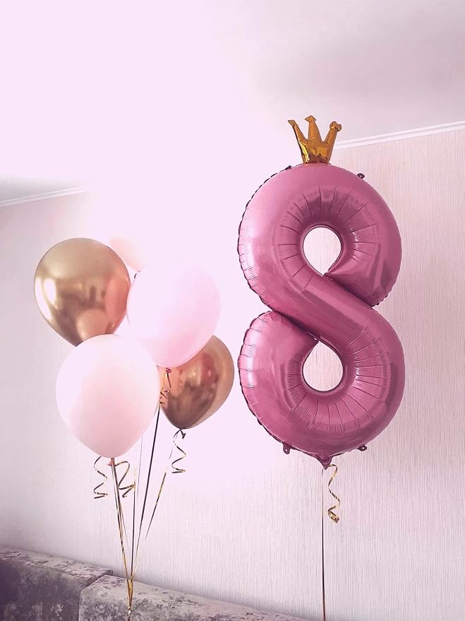 Pink Crown Number 8 Balloon 40 inch, Big Pink 8th Birthday Party Decorations | - Image 4