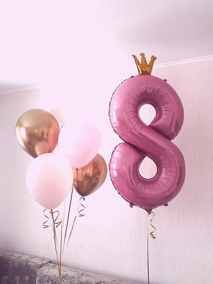 Pink Crown Number 8 Balloon 40 inch, Big Pink 8th Birthday Party Decorations | - Image 4