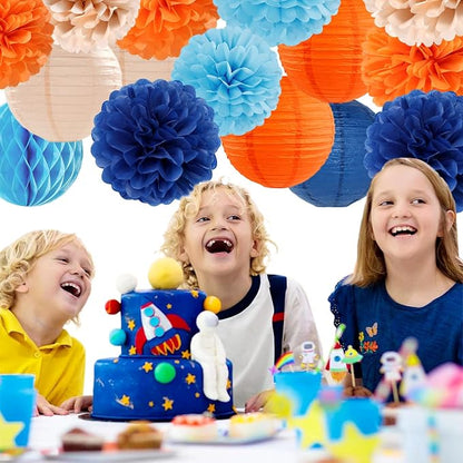 Navy-Blue Orange Champagne Party-Decorations Paper-Flowers - Image 3