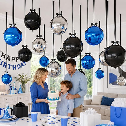 Black Blue Silver Round Foil Balloons - Image 7