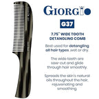 Giorgio G37 Large Coarse Detangler Comb, Wide Teeth for Thick, Curly, or Wavy Hair – For Wet and Dry Use, Handmade Rake Saw-Cut from Polished Cellulose (Black Graphite)
