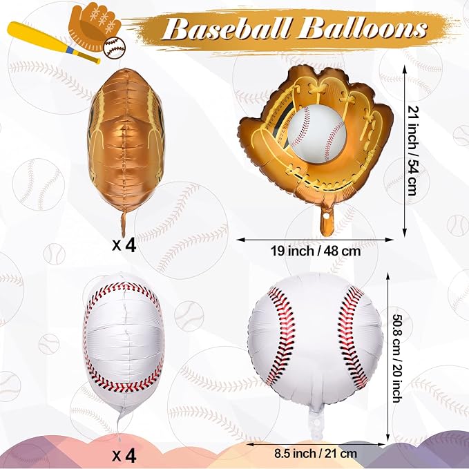 Skylety 8 Pcs Baseball Balloons Baseball Foil Glove Balloon Birthday Party - Image 3