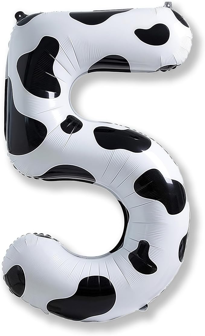 Cow Print Number Balloons 5 for Kids, 40 Inch Foil Large Number 5 Self by Isndare