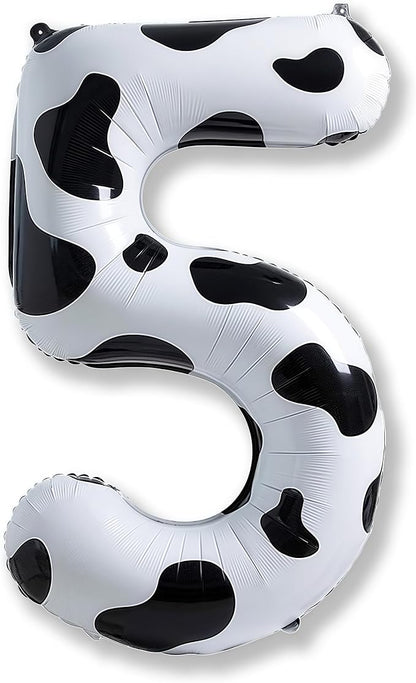 Cow Print Number Balloons 5 for Kids, 40 Inch Foil Large Number 5 Self by Isndare
