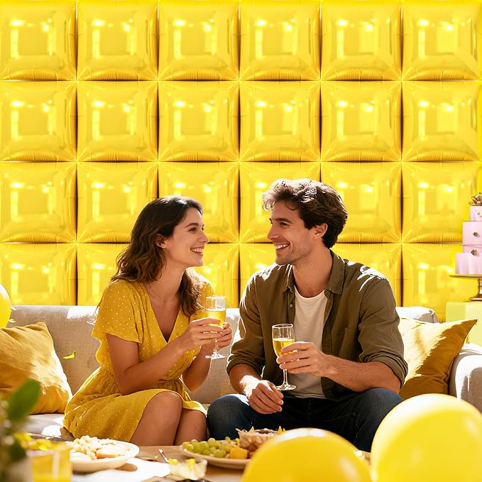 NISOCY 36PCS Pearl Yellow Square Foil Balloons Wall Backdrop | Double Sided - Image 6