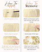GOO GOO Invisi Edge Tape in Hair Extensions Human Hair, 613R Bleach Blonde, 20pcs 16inch 50g, Virgin Remy Hair, Seamless Injected Tape, Natural Look