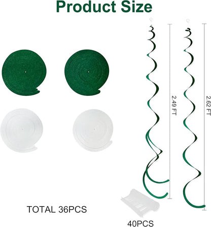 36 Pcs Green White Hanging Swirl Decorations Felt Swirl Streamer Spiral Ceiling - Image 2