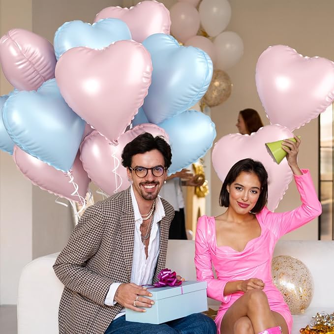 Pink Blue Heart Balloons, 18 Inch Pastel Blue Pink Foil Balloons, 18 Inch Light - Image 5
