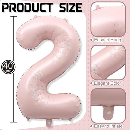 40 Inch 2 Balloon Number, Large Dusty Baby Pink Foil Number 2 Balloons Birthday - Image 2